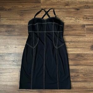 Paul Brial Black Contrast Stitch Stretch Mini Bodycon Dress 4 Party‎ Y2K Goth